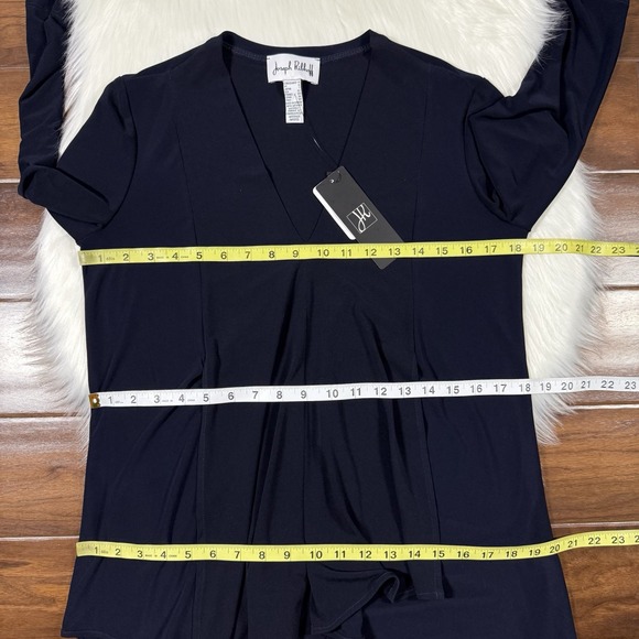 Joseph Ribkoff Women's Size 4 Blue Jersey Knit V Neck Cascade Swing Tunic Top - Picture 5 of 9
